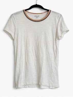 Madewell White Crewneck Tee with Multi-Stripe Trim